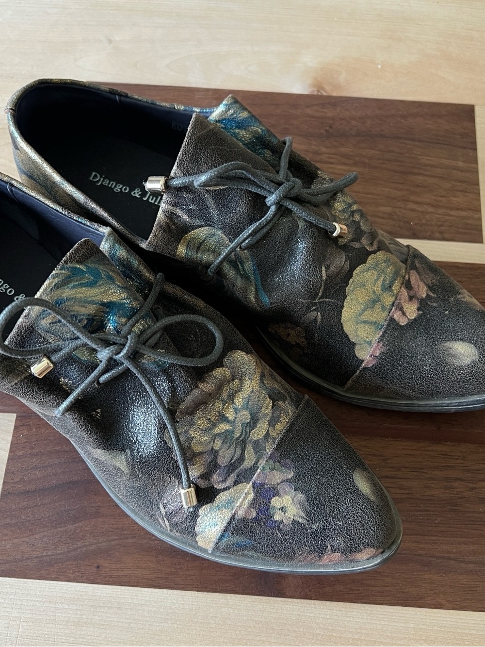 Django & Juliette Brown and Gold lace up Flats
